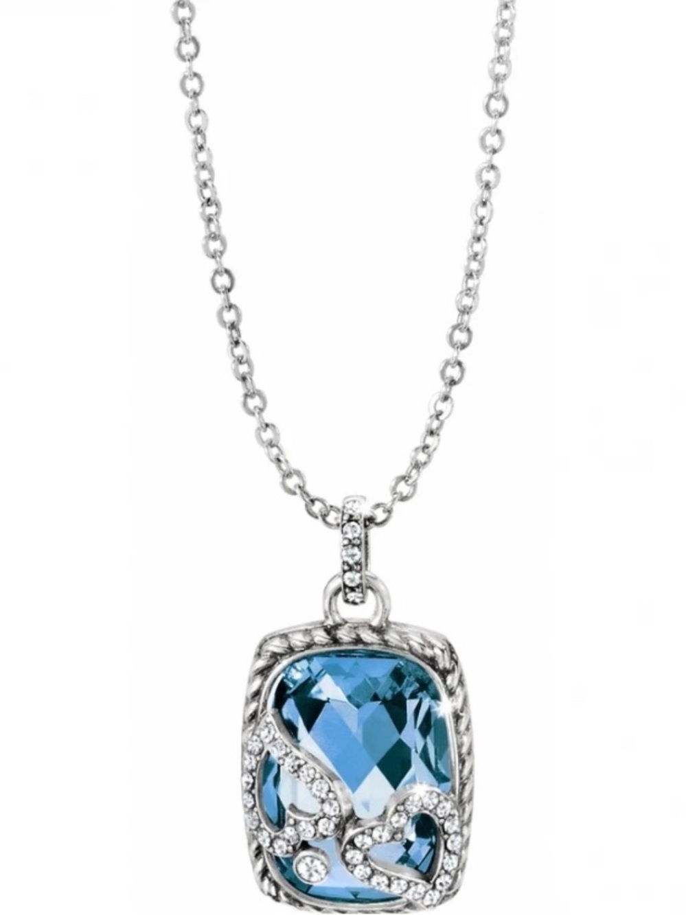 Brighton Tender Hearts Aqua Blue Crystal Pendant Necklace - Women's Jewelry 16"